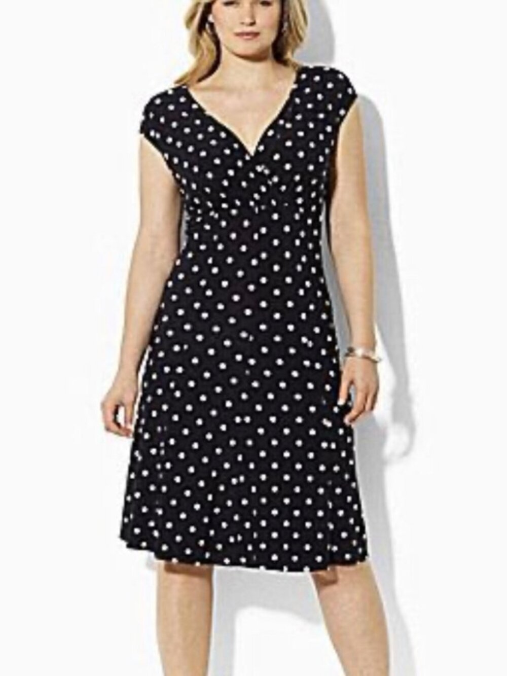 Lauren Ralph Lauren Black White Polka Dot Dress Size 8 Stretch Classic Timeless